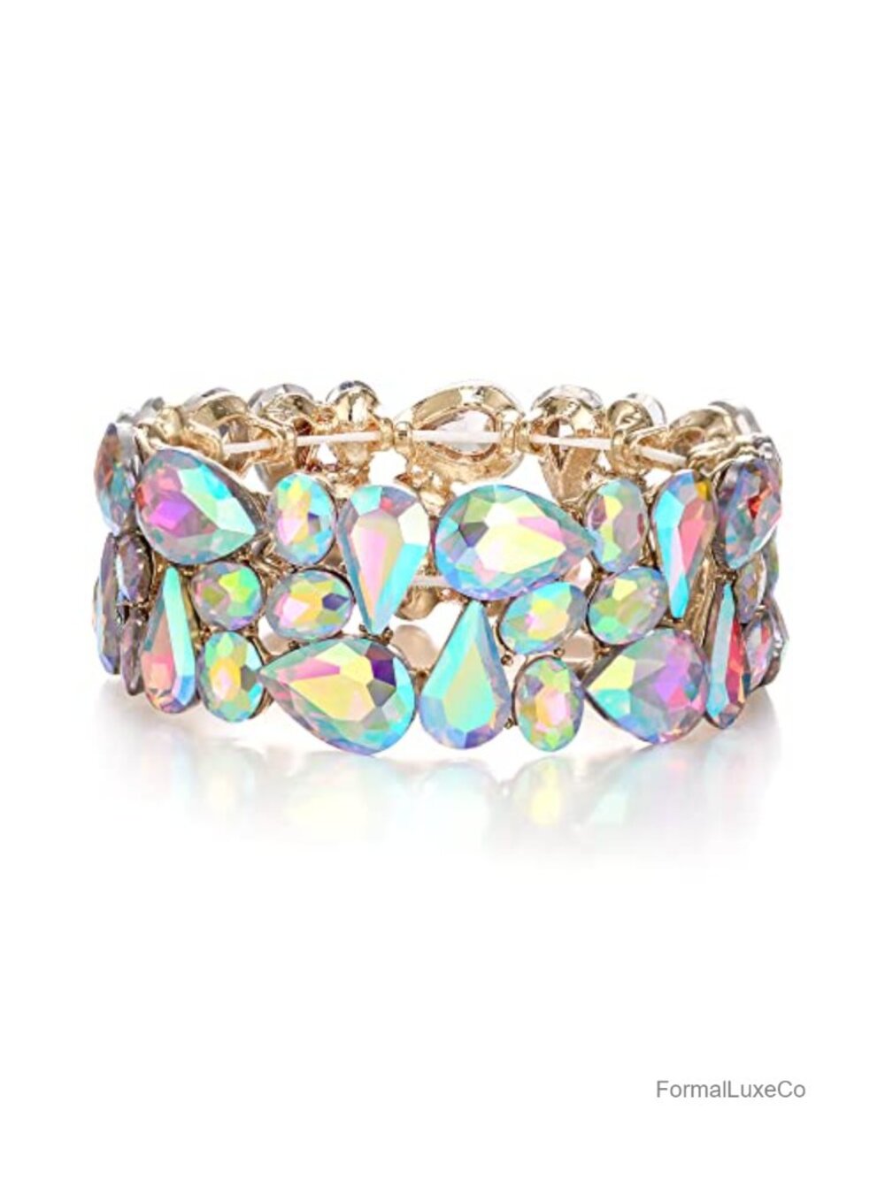 Art Deco Oval Crystal Rhinestone Stretch Bracelet Wedding Prom